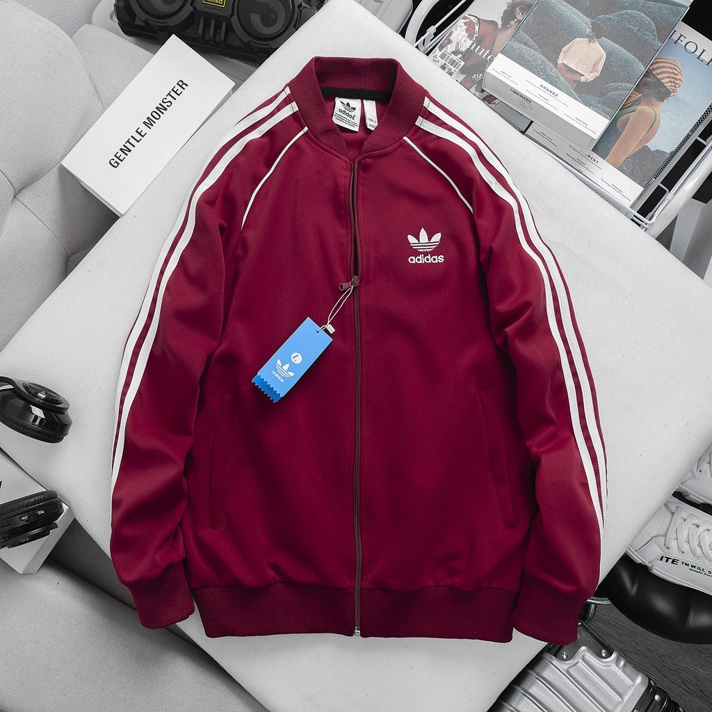 Áo Khoác Bomber Adidas Thể Thao Nam Nữ Vải Thun Nỉ Dày Co Giãn Khóa Chống Gió - Áo Khoác 3 Sọc Kẻ Trắng Cao Cấp