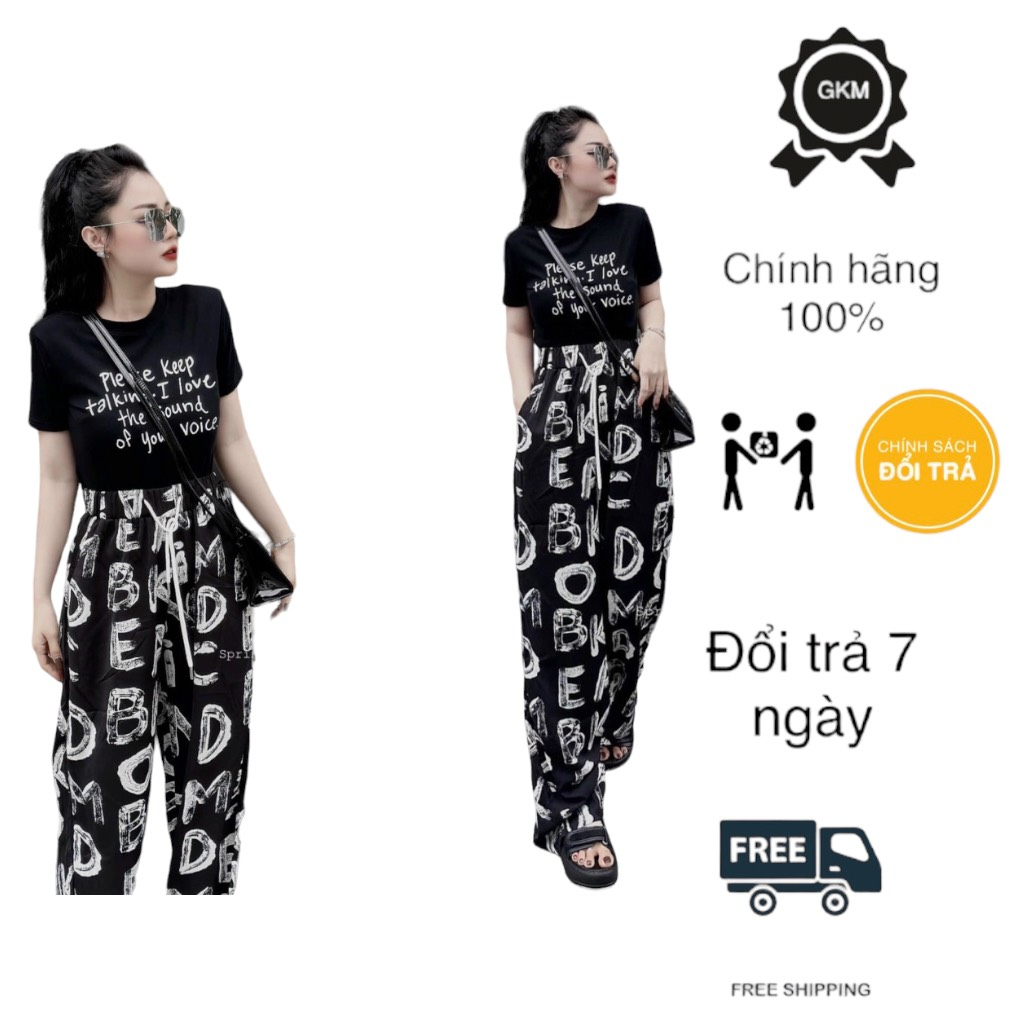 Mua Sét Áo Thun Croptop Họa Tiết Chữ Mới với Phối Quần Ống Suông Từ gkm_fashion_68 mtb