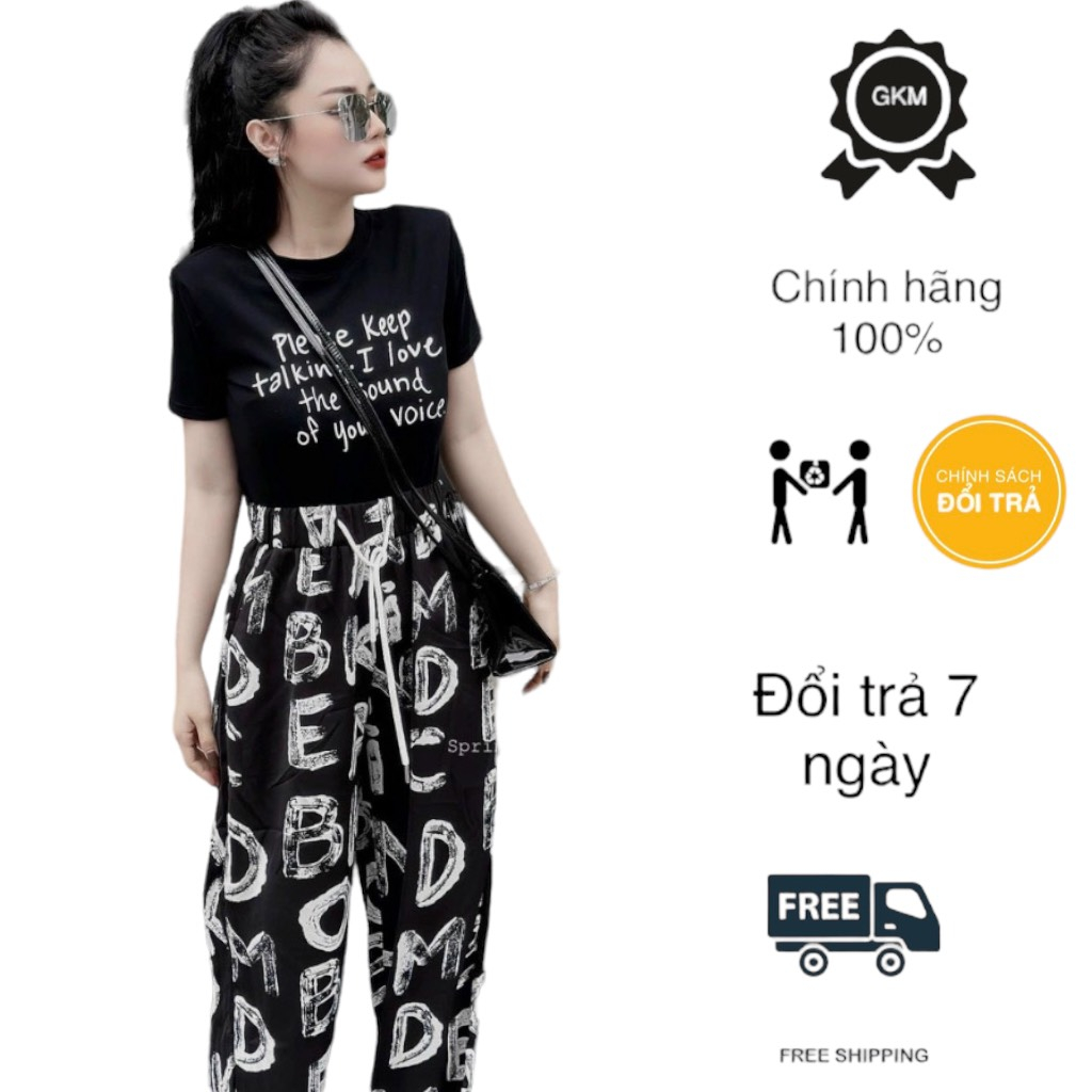 Mua Sét Áo Thun Croptop Họa Tiết Chữ Mới với Phối Quần Ống Suông Từ gkm_fashion_68 mtb