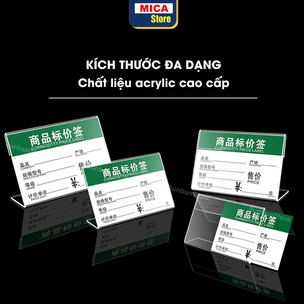 Menu Mica chữ L, Bảng tên để bàn, Kệ nhãn giá mini, thông tin sản phẩm, Tag giá để bàn, nhãn siêu thị.mica trong suốt.