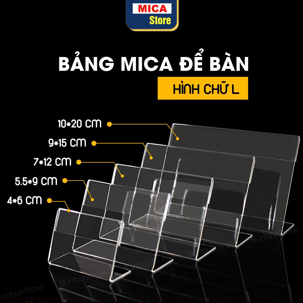Menu Mica chữ L, Bảng tên để bàn, Kệ nhãn giá mini, thông tin sản phẩm, Tag giá để bàn, nhãn siêu thị.mica trong suốt.