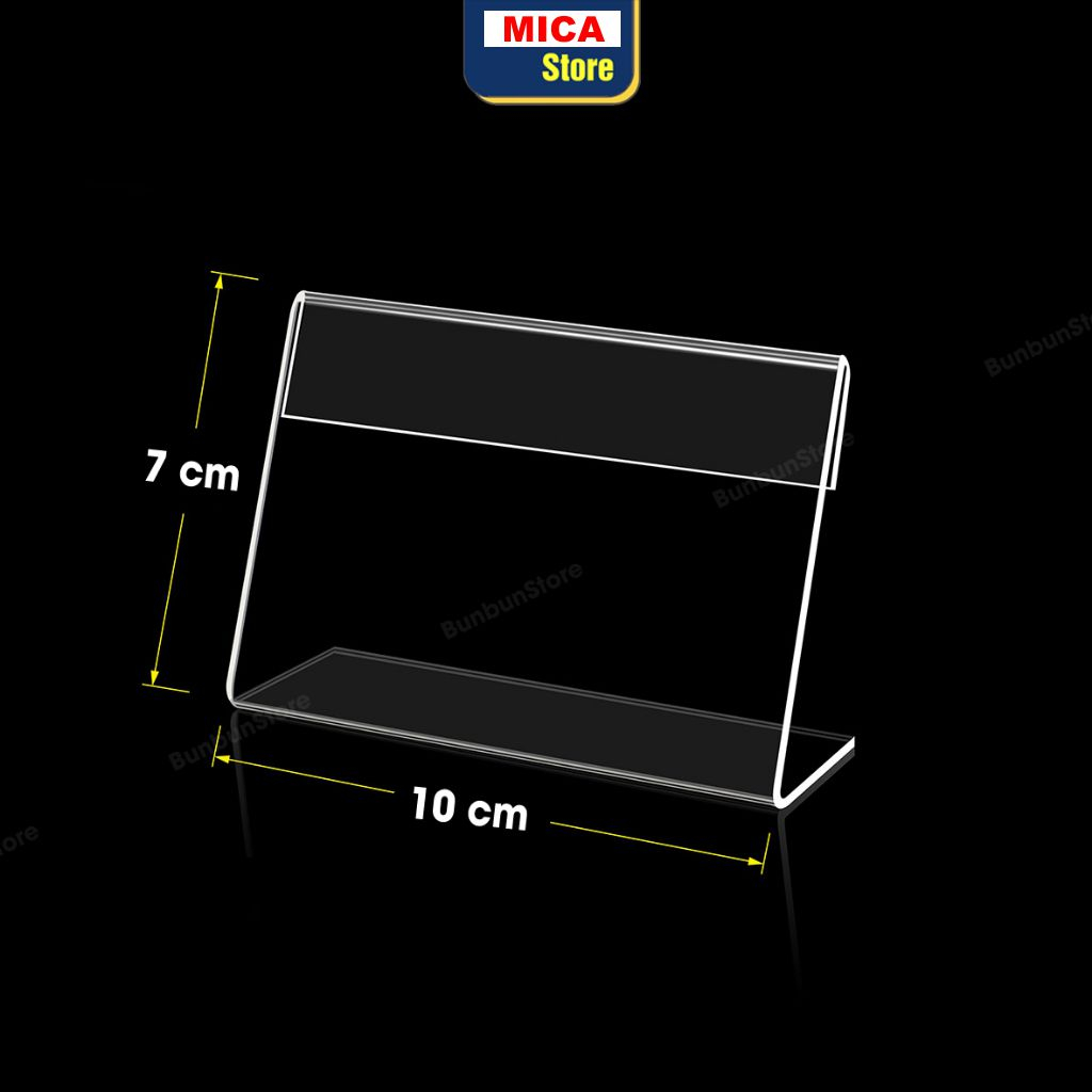 Menu Mica chữ L, Bảng tên để bàn, Kệ nhãn giá mini, thông tin sản phẩm, Tag giá để bàn, nhãn siêu thị.mica trong suốt.
