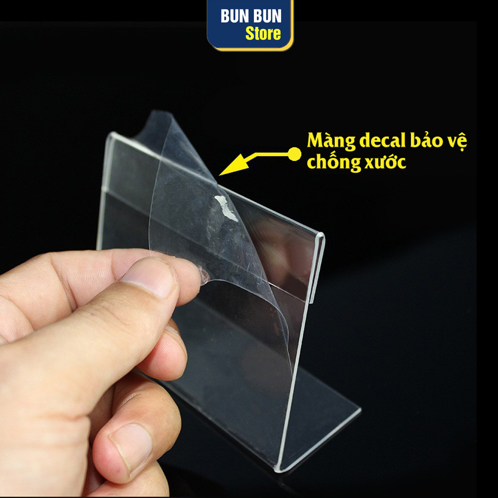 Menu Mica chữ L, Bảng tên để bàn, Kệ nhãn giá mini, thông tin sản phẩm, Tag giá để bàn, nhãn siêu thị.mica trong suốt.