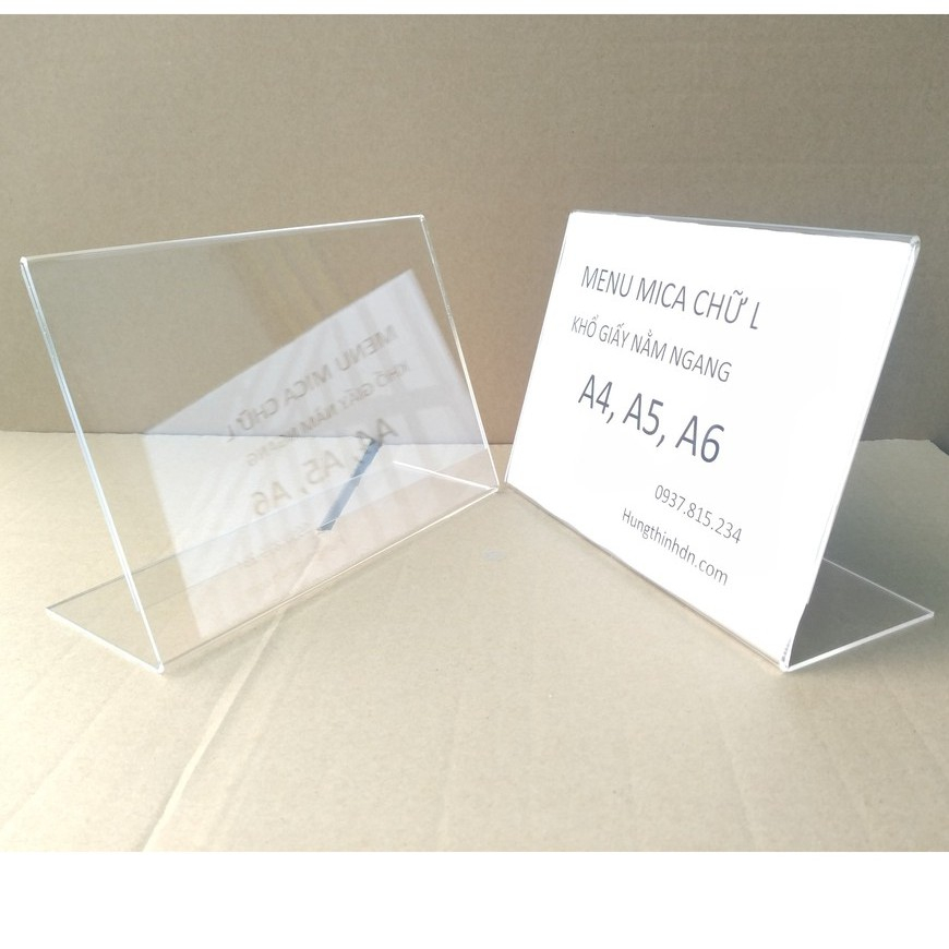 Menu Mica chữ L, Bảng tên để bàn, Kệ nhãn giá mini, thông tin sản phẩm, Tag giá để bàn, nhãn siêu thị.mica trong suốt.