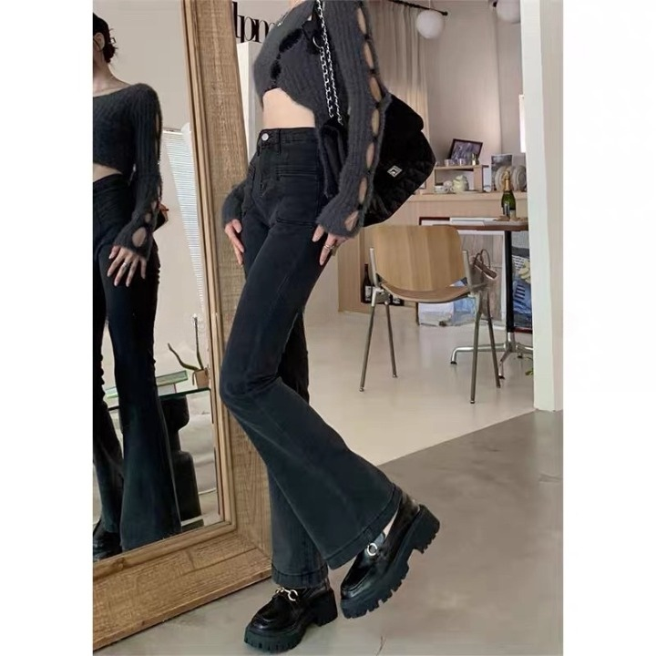 Quần jeans nữ ống loe, quần bò nữ ống loe màu xám đen phối 2 túi mặt trước siêu mới lạ H13 | BigBuy360 - bigbuy360.vn