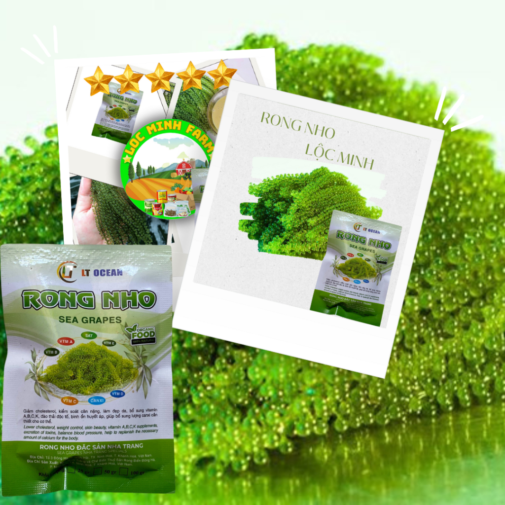 Rong nho tách nước, rong nho gói rong nở ra 75gr rong tươi tặng thêm nước sốt mè rang KEWPIE, ăn vặt ngon