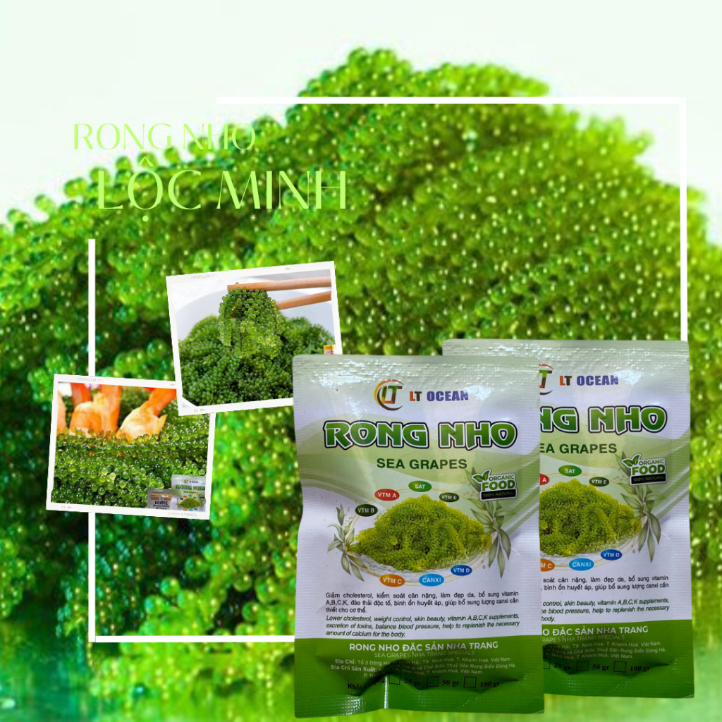 Rong nho tách nước, rong nho gói rong nở ra 75gr rong tươi tặng thêm nước sốt mè rang KEWPIE, ăn vặt ngon