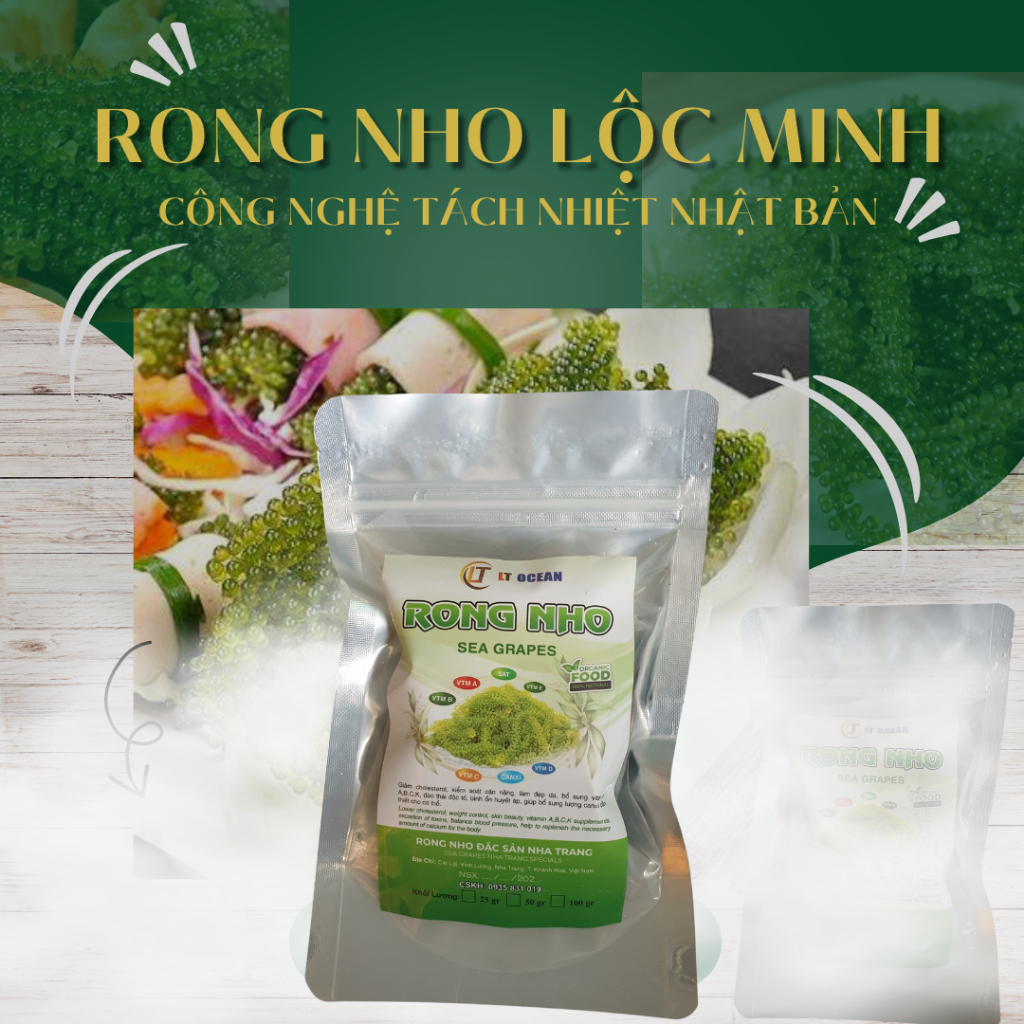 Rong nho tách nước , gói 100g nở ra 300g, mua 10 tặng 1, 19 tặng 2.