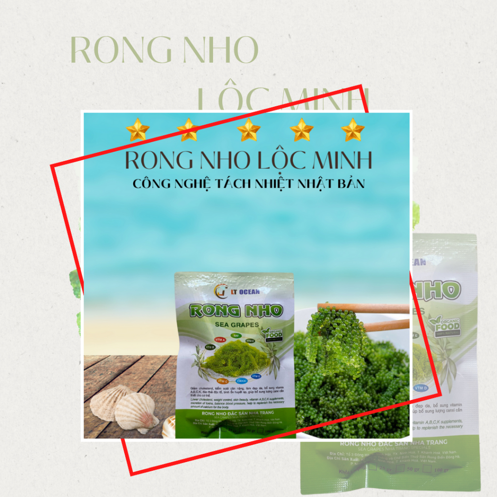 Rong nho tách nước, rong nho gói rong nở ra 75gr rong tươi tặng thêm nước sốt mè rang KEWPIE, ăn vặt ngon