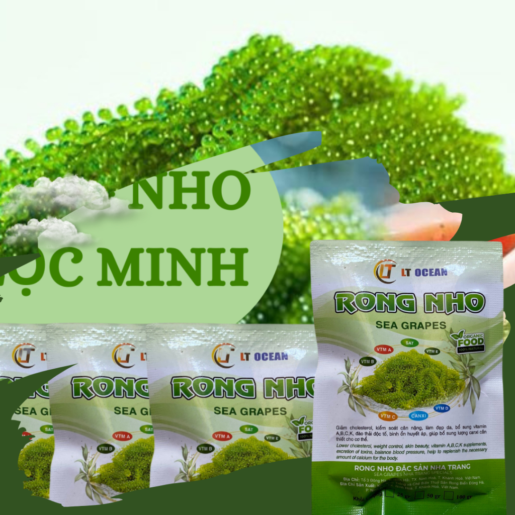 Rong nho tách nước, rong nho gói rong nở ra 75gr rong tươi tặng thêm nước sốt mè rang KEWPIE, ăn vặt ngon