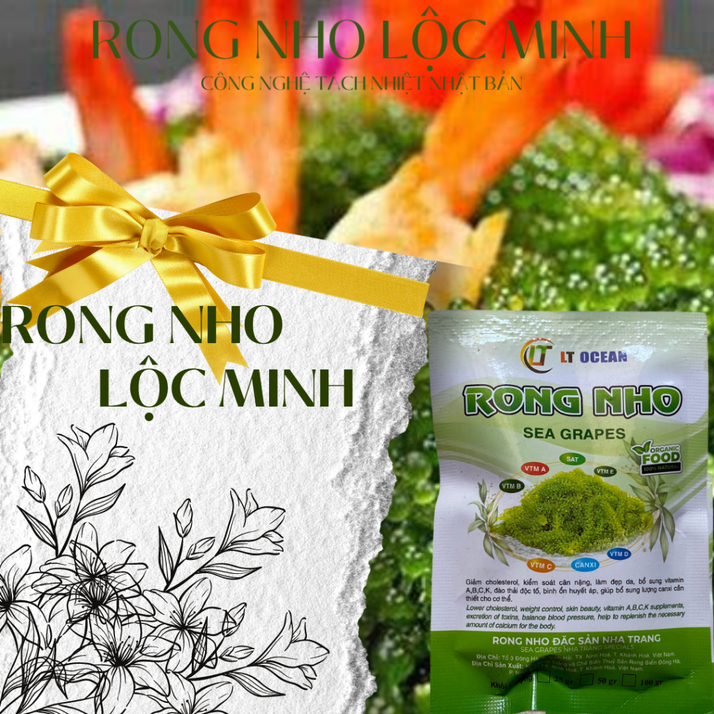 Rong nho tách nước, rong nho gói rong nở ra 75gr rong tươi tặng thêm nước sốt mè rang KEWPIE, ăn vặt ngon