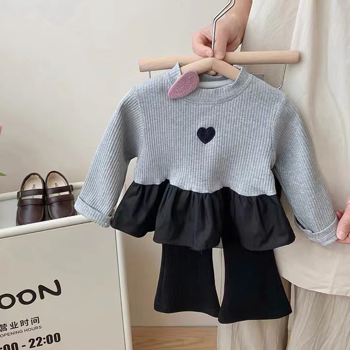 Bộ đồ bé gái dai tay dáng bèo quần loe cho bé từ 8-20kg