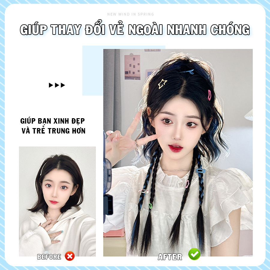 Tóc Giả Ngoặm Đuôi NgựaTết Light, Tóc Ngoặm Thắt Bím Cá Tính