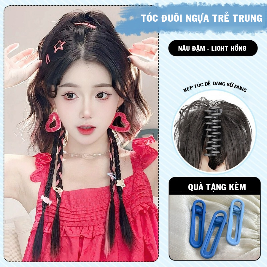 Tóc Giả Ngoặm Đuôi NgựaTết Light, Tóc Ngoặm Thắt Bím Cá Tính