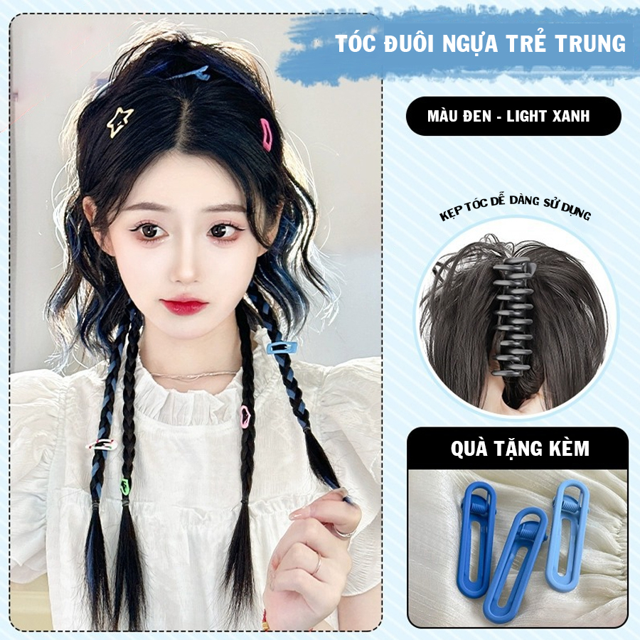 Tóc Giả Ngoặm Đuôi NgựaTết Light, Tóc Ngoặm Thắt Bím Cá Tính