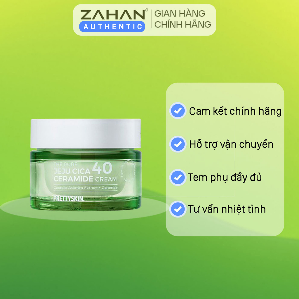 Kem dưỡng trắng rau má The Pure Jeju Cica 40 Ceramide Cream Prettyskin 52ml