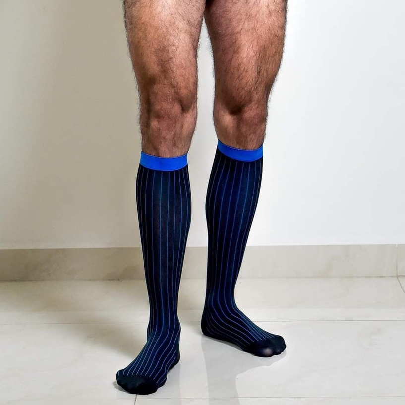 VP18 Silk Sock Màu Đen Sọc Xanh Cao Cổ - Tất Nam Văn Phòng Cao Cấp Thanh Lịch Sang Trọng