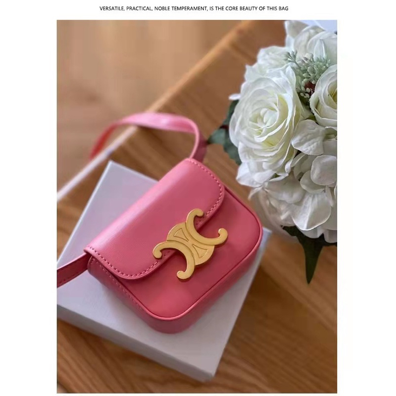 Túi đeo chéo mini da trơn logo vàng xê lin xinh xắn dễ thương