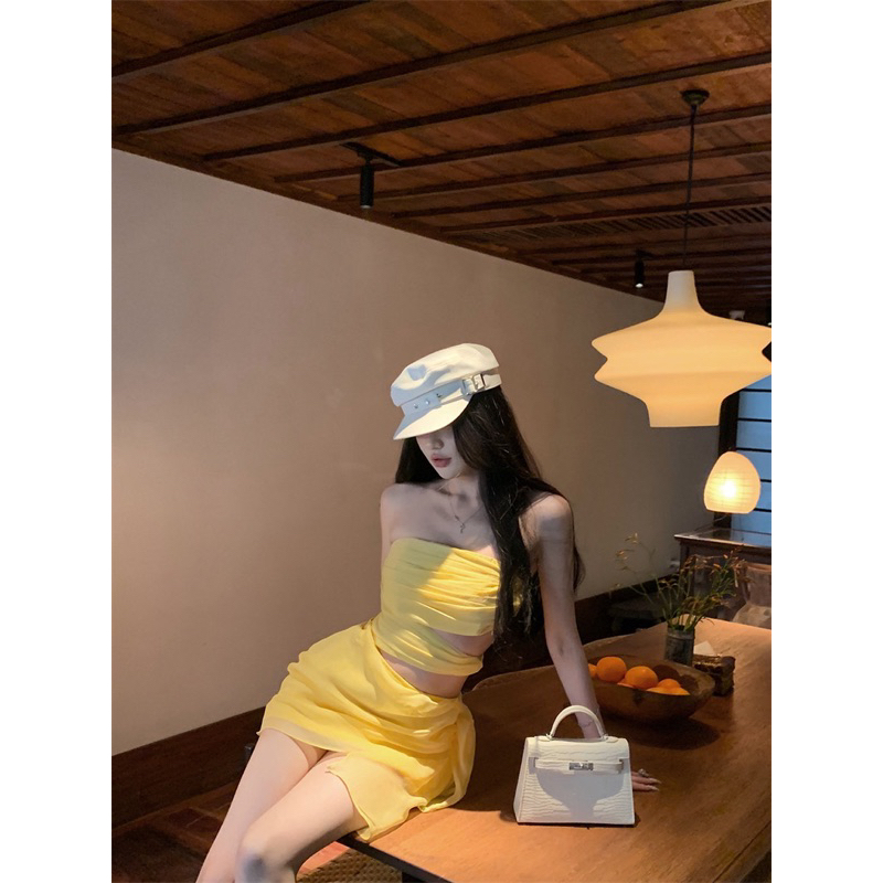 ROSALEE Đầm voan cúp ngực màu vàng sang chảnh cho nữ Rein Dress