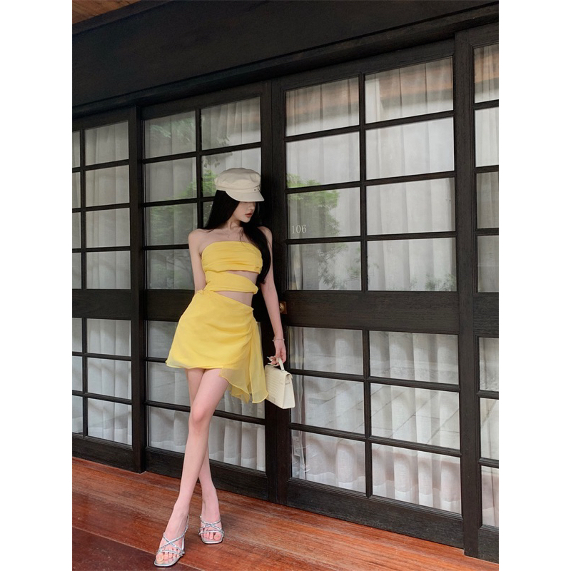 ROSALEE Đầm voan cúp ngực màu vàng sang chảnh cho nữ Rein Dress