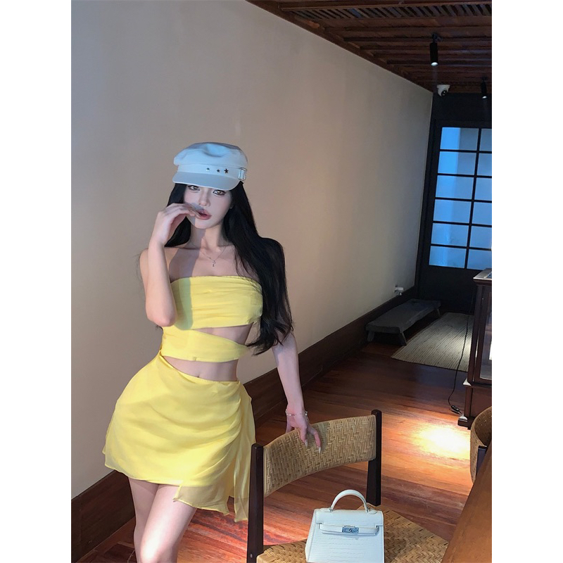 ROSALEE Đầm voan cúp ngực màu vàng sang chảnh cho nữ Rein Dress