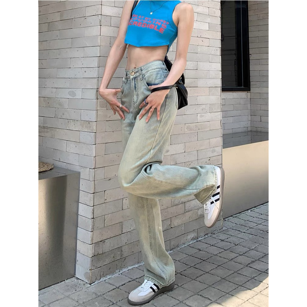 Quần jeans nữ ống suông, quần bò nữ ống suông màu xanh nhạt phpng cách retro siêu dễ mặc H32 | BigBuy360 - bigbuy360.vn