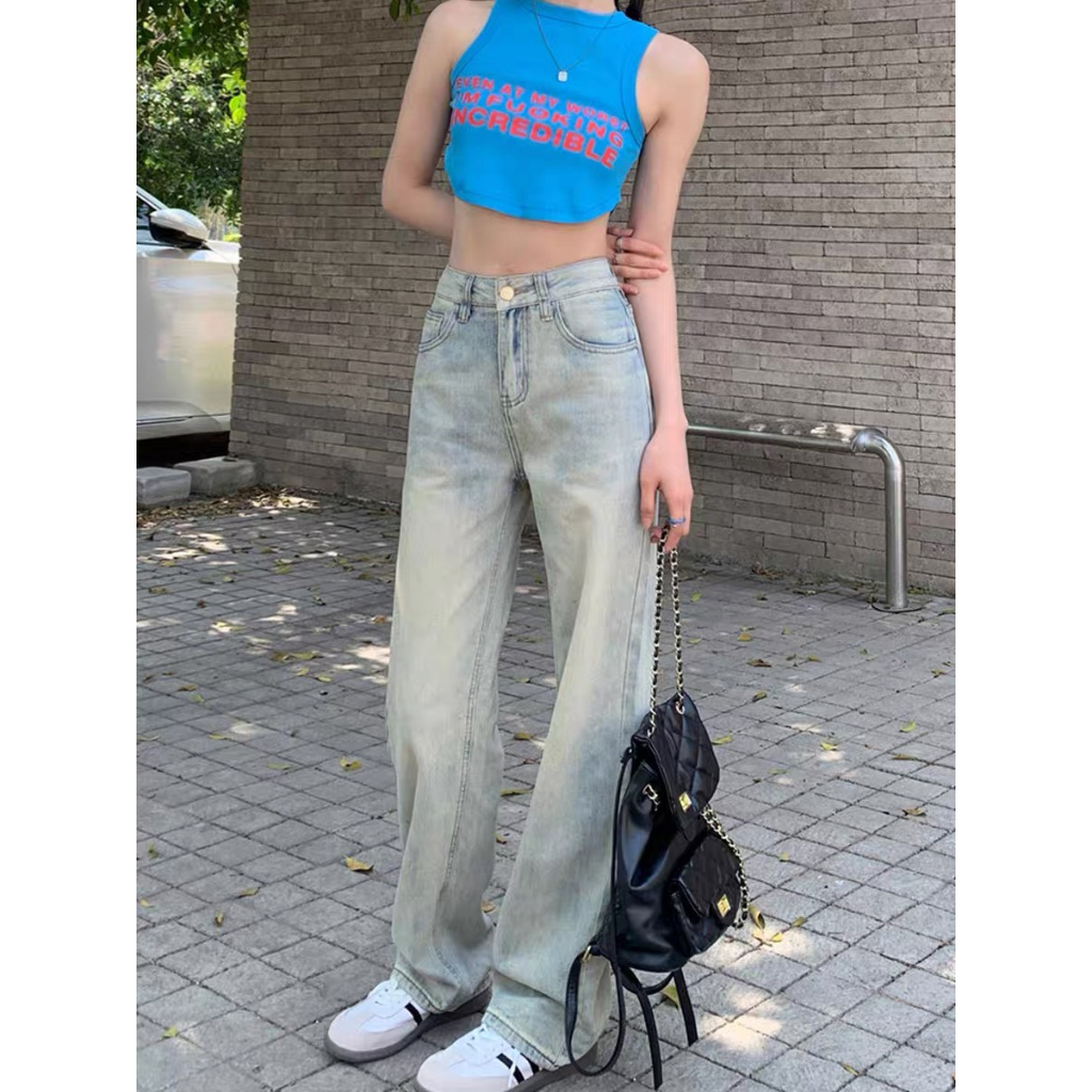 Quần jeans nữ ống suông, quần bò nữ ống suông màu xanh nhạt phpng cách retro siêu dễ mặc H32 | BigBuy360 - bigbuy360.vn