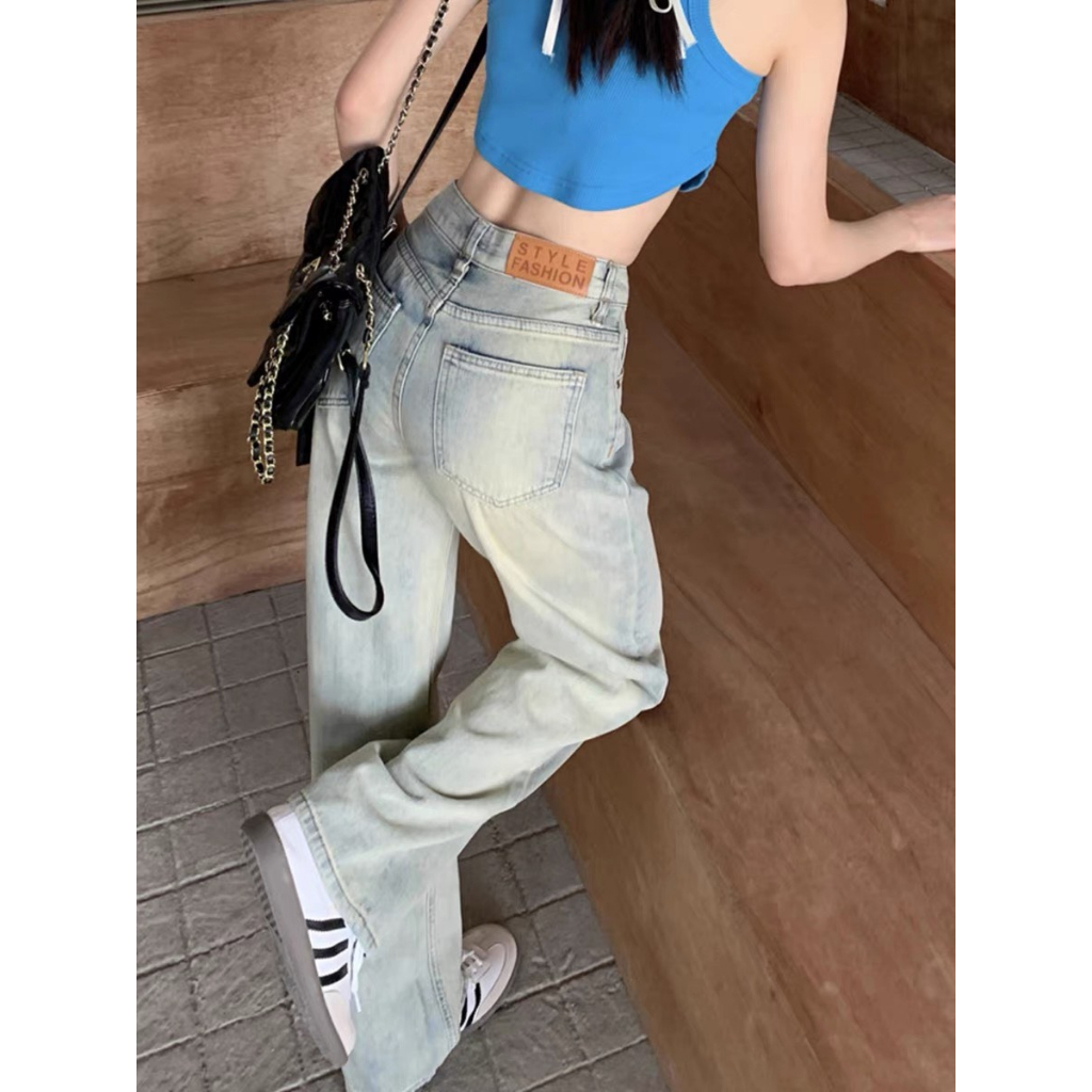 Quần jeans nữ ống suông, quần bò nữ ống suông màu xanh nhạt phpng cách retro siêu dễ mặc H32 | BigBuy360 - bigbuy360.vn
