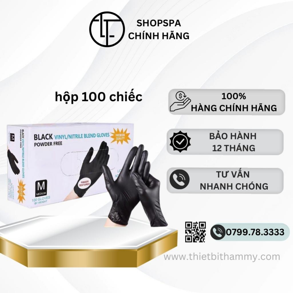 Hộp 100 Chiếc Găng Tay Đen Cao Su Không Bột Đen Nhám Làm Tóc Thẩm Mỹ Spa Phun Xăm Hàng Loại 1