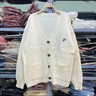 Áo Khoác Cardigan Len Chữ P 2 Túi 4 Cúc Form To Dài Chất Len Dày Mịn, Labibi
