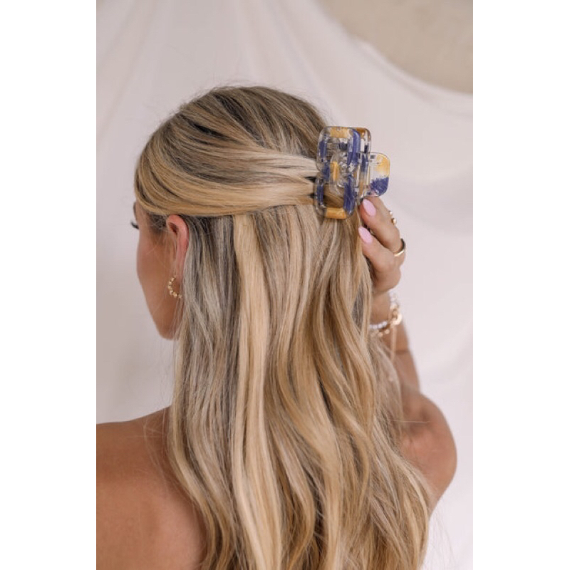 Kẹp tóc cao cấp Ettika Golden Flecked Clear Hair Claw Set in blue, pink