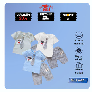 Bộ công tử bé trai Size từ 5-17Kg hình hoạ tiết ngộ nghĩnh chất cotton mềm mịn cao cấp nhà MiDu Kid