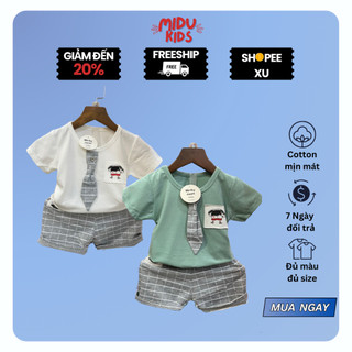  Bộ công tử bé trai đính cà vạt cộc tay phong cách Hàn Quốc chất cotton mềm mịn thấm hút mồ hôi nhà MiDu Kid 