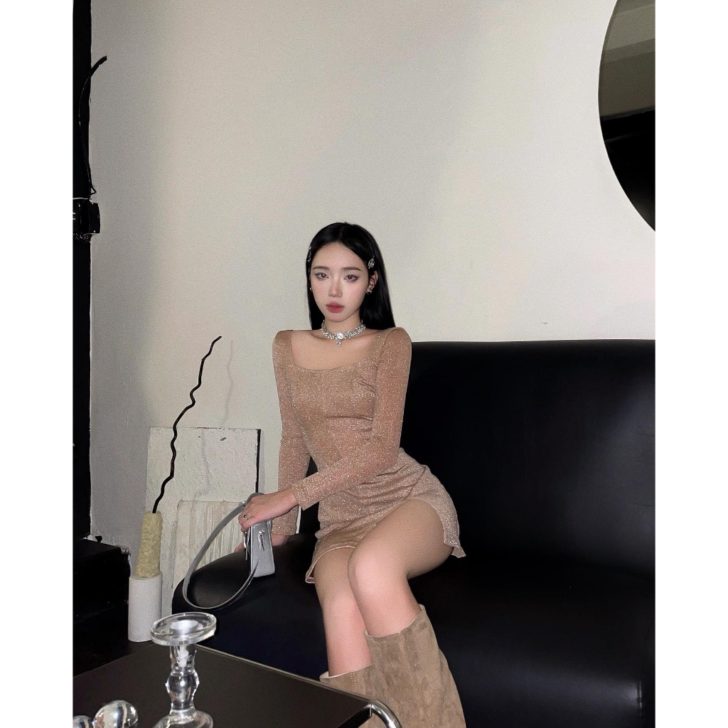 Đầm nhũ lấp lánh ôm body Star light rose gold Dress Gem Clothing SP060721