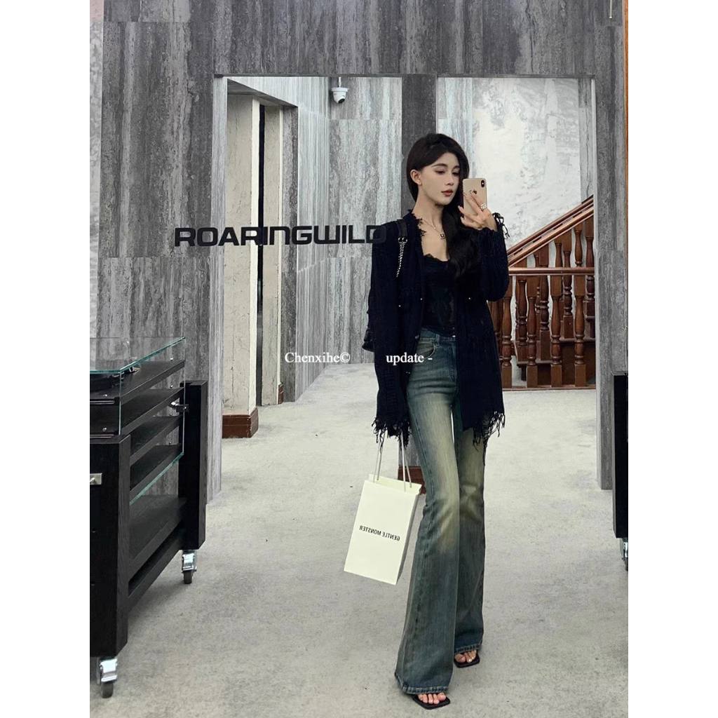 Quần jeans ống loe, quần bò ống loe lưng cao màu xanh cũ siêu sang chảnh tiểu thư H 51 | BigBuy360 - bigbuy360.vn