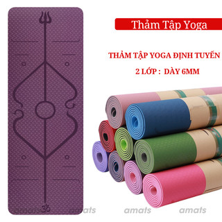 Thảm Tập Yoga Định Tuyến, Thảm yoga TPE Cao Cấp 2 Lớp Dày 6mm -8mm Loại I Chống Trượt (Tặng Kèm Túi Lưới).