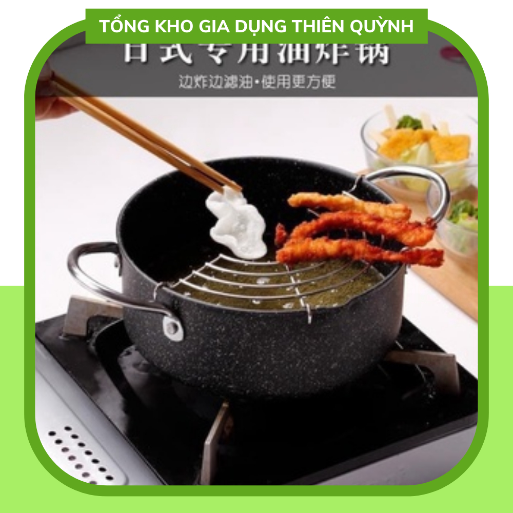 Nồi chiên chống dính ngập dầu chính hãng Emoojoo Nhật Thế hệ Mới Size 20CM - Vân Đá