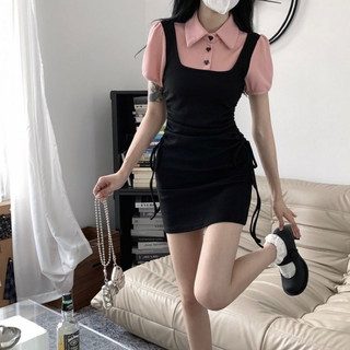 Váy len giả yếm cổ polio có dây thắt eo phong cách gợi cảm cho nữ Dory’s Closet