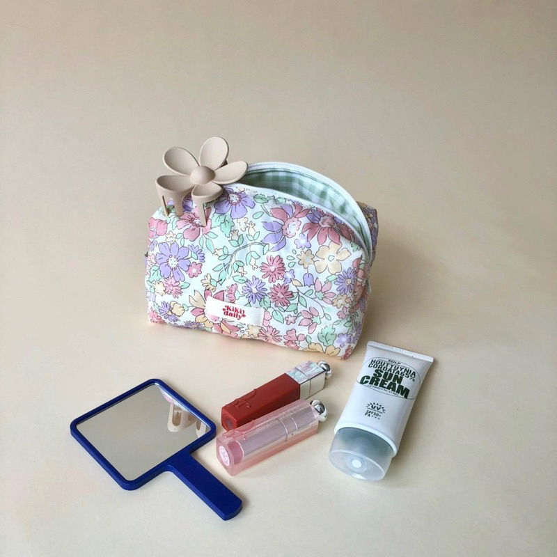 Botanica Pouch - Túi vải chần bông Kikidaily mềm xốp, hoạ tiết phối màu dễ thương