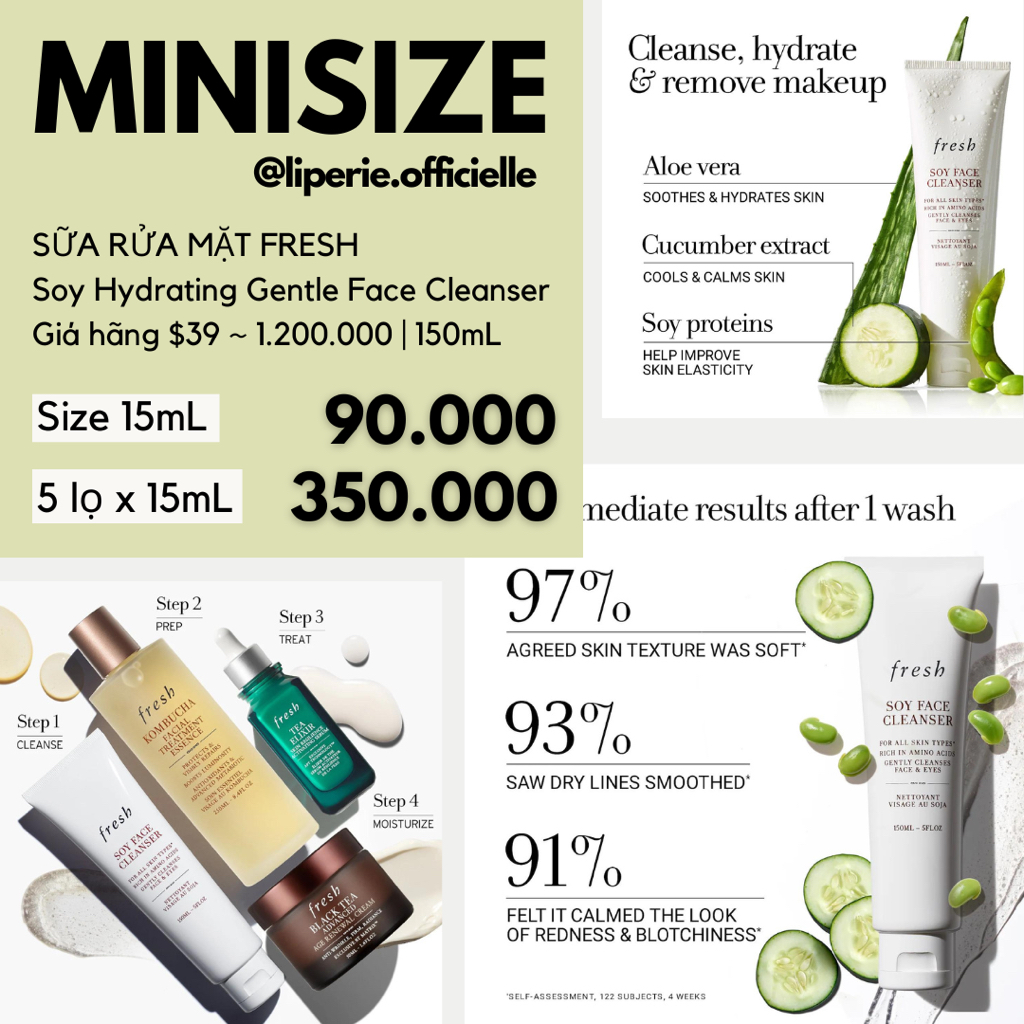 Sữa rửa mặt đậu nành minisize Fresh Soy Hydrating Gentle Face Cleanser