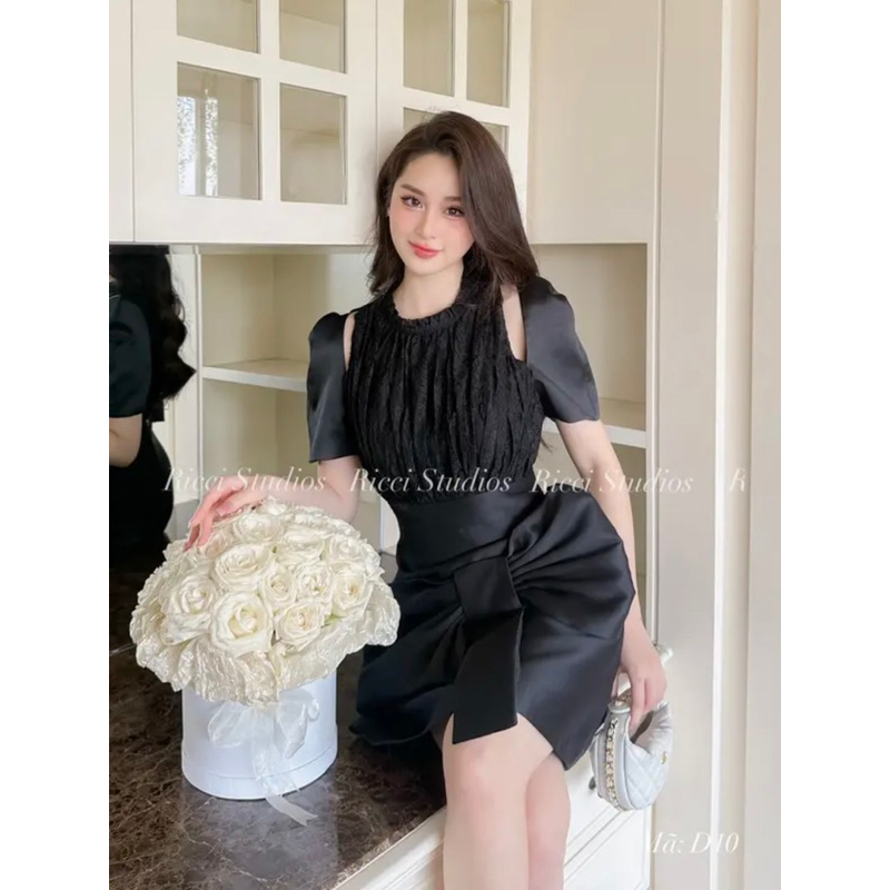 Váy Nữ Đi Tiệc Taffa , Váy Đi Tiệc Phối Nơ Chân Váy B66