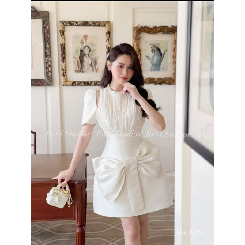 Váy Nữ Đi Tiệc Taffa , Váy Đi Tiệc Phối Nơ Chân Váy B66