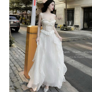 Váy maxi bèo 2 dây phối đan dây eo 160724