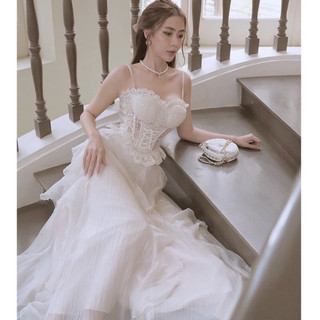 VÁY MAXI BÈO 2 dây PHỐI ĐAN DÂY EO 160724