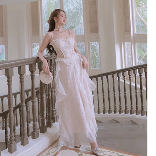 VÁY MAXI BÈO 2 dây PHỐI ĐAN DÂY EO 160724