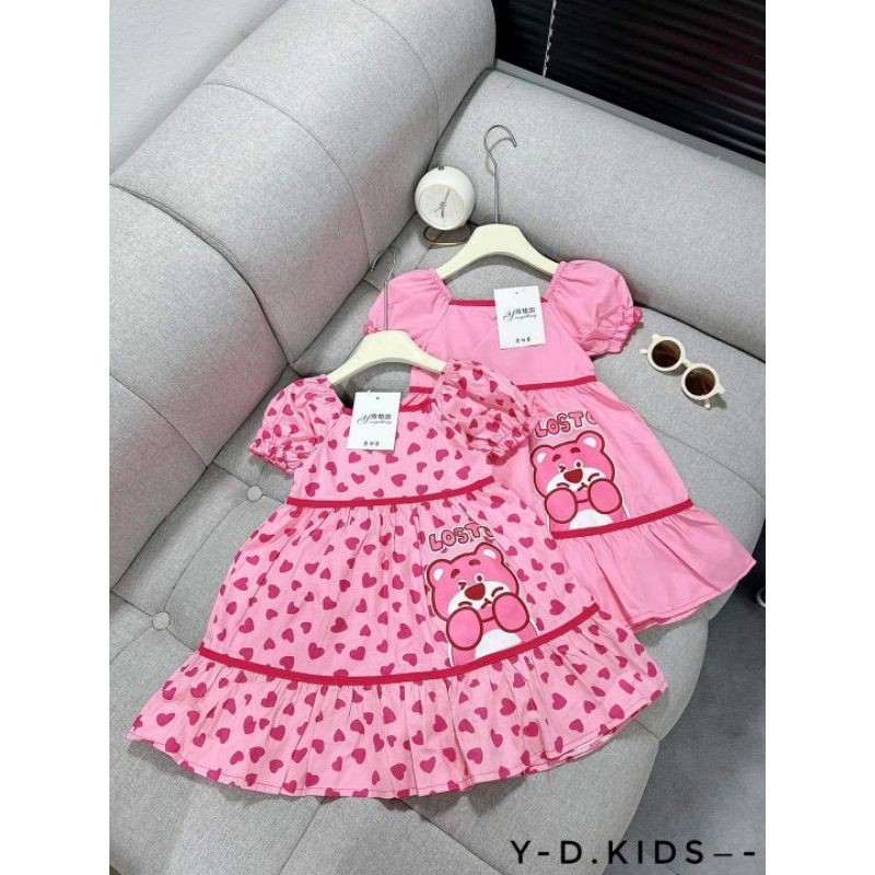 Váy gấu dâu cho bé gái 8 đến 30kg.hình thật trải sàn ak