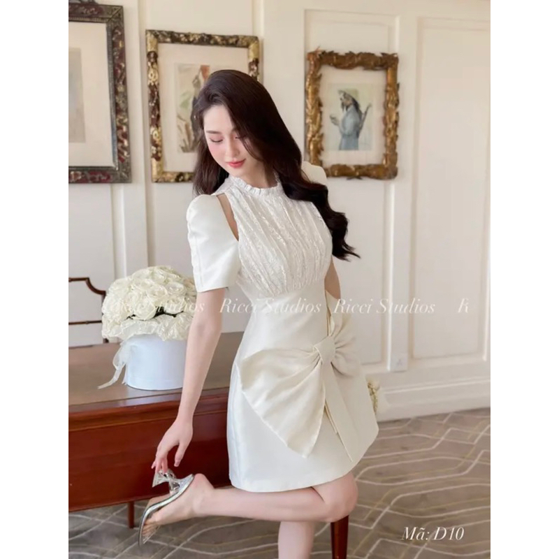 Váy Nữ Đi Tiệc Taffa , Váy Đi Tiệc Phối Nơ Chân Váy B66