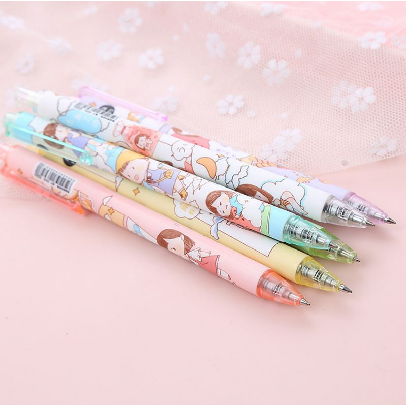 Set 20 bút bi bấm kèm túi zip xịn xò hoạt hình dễ thương