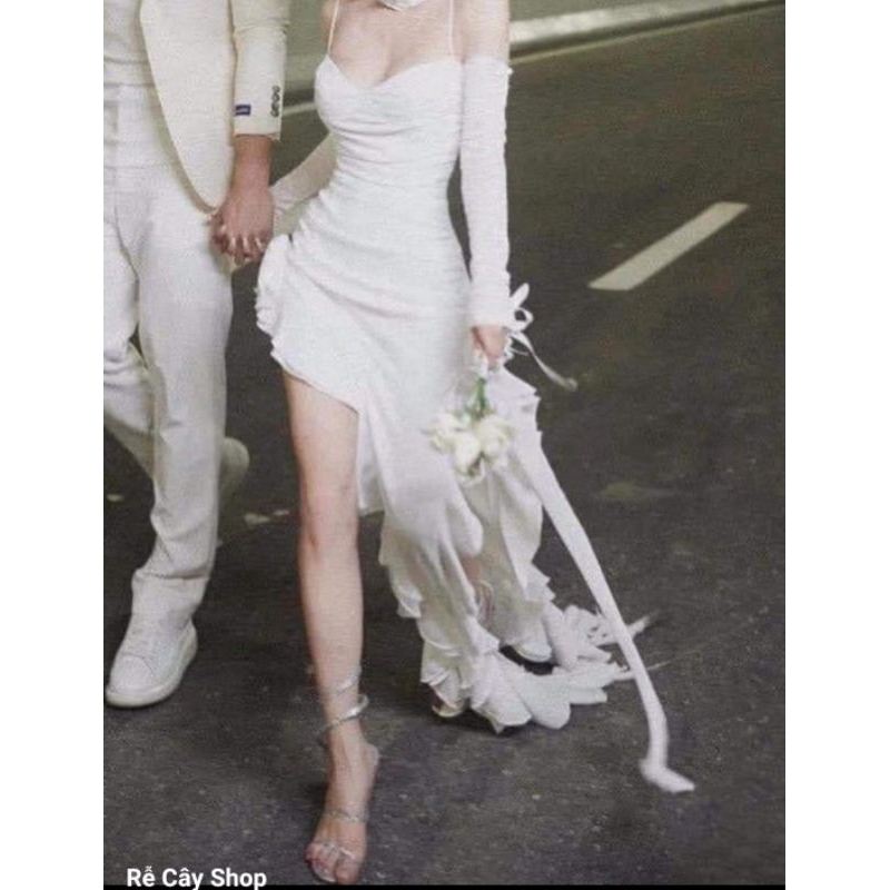 Đầm hoa dáng dài phối dây ruy băng