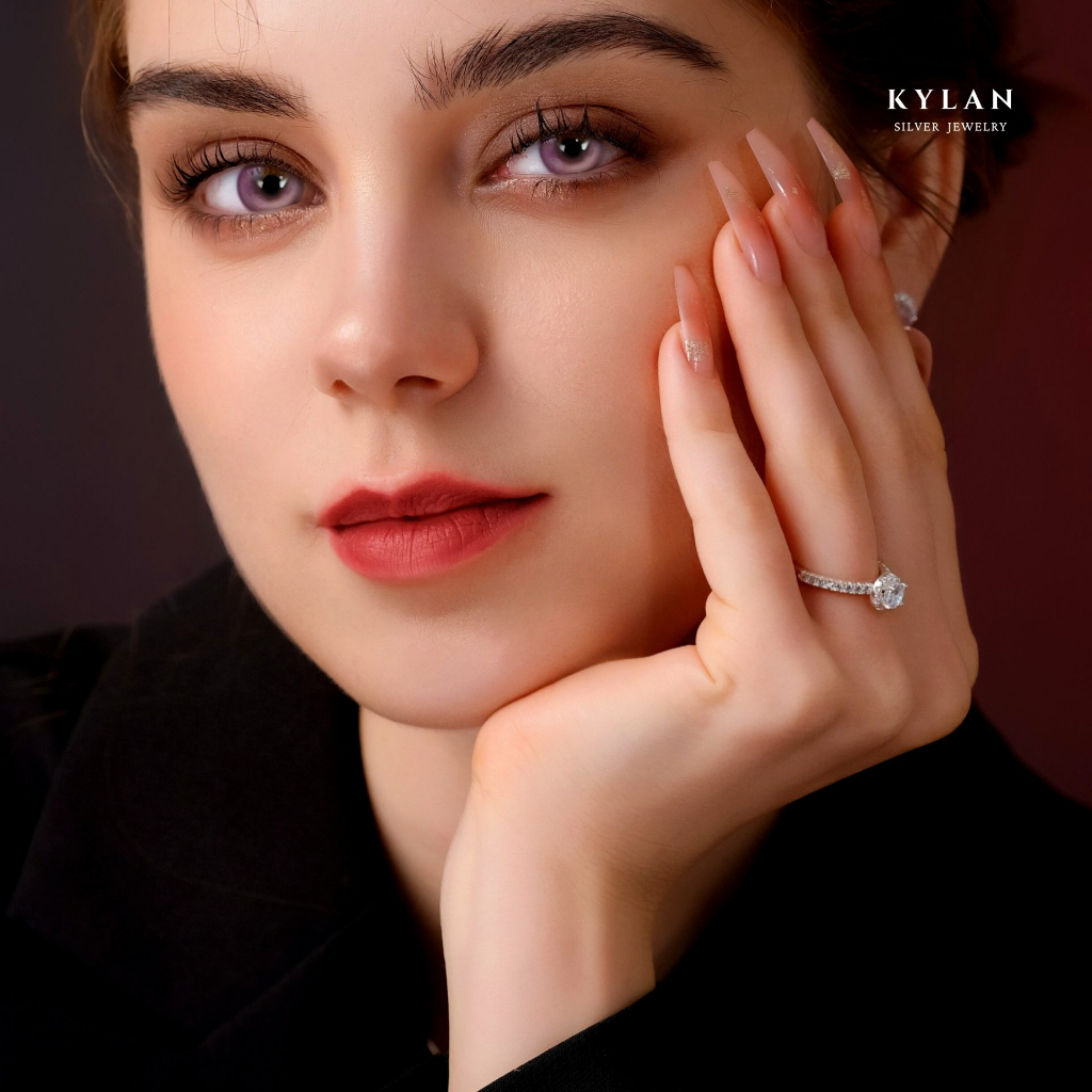Nhẫn Bạc Nữ Kylan Silver KL0103 Halo Tròn Đai Tấm 1.5ly Đá Chủ Kim Cương Nhân Tạo 5.0ly